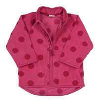 Tmavorůžovo-červená puntíkatá fleecová propínací mikina H&M