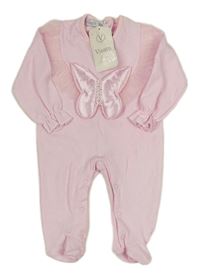 Nové - svetloružový overal s 3D motýlkom a tylovymi volániky zn. Visara