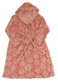 Ružový bodkovaná ý plyšový župan s medvídky Blush a kapucňou George