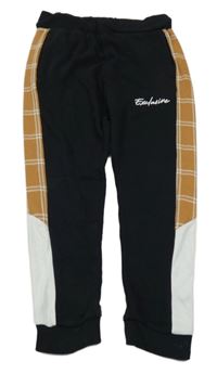 Černo-hnědo-bílé tepláky s nápisem a kostkovaným vzorem George