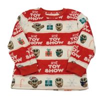 Červeno-smotanová pruhovaná zamatová pyžamová mikina so sovičkami a darčekmi a vánočním motívom PRIMARK