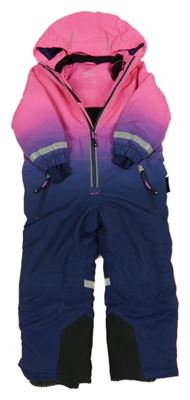 Růžovo-fialovo-tmavomodrá šusťáková zimní kombinéza s kapucí C&A