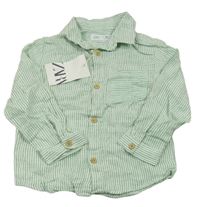 Nové - zeleno-bílá pruhovaná lněná košile ZARA