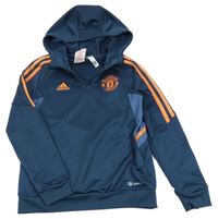 Tmavomodro-oranžová funkční fotbalová mikina Manchester United a kapucí Adidas