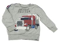 Sivá melírovaná mikina s kamionem a nápismi a pruhmi C&A