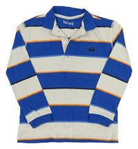 Bielo-cobaltovoě modro-oranžová pruhovaná mikina s autom a golierikom Nutmeg