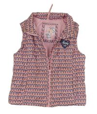 Svetloružová prešívaná šušťáková zateplená vesta so srdiečkami Kiss me