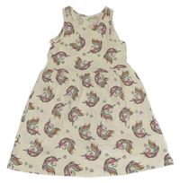Smotanové šaty s jednorožcami a srdiečkami H&M