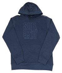 Tmavomodrá melírovaná mikina s nápisy a kapsou a kapucí BLUE SEVEN