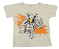 Smotanové melírované tričko s kosmonautem