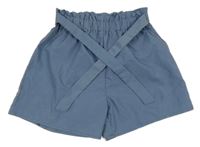 Modrošedé paper bag kraťasy so zavazováním SHEIN