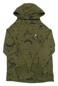 Khaki-černá skvrnitá mikina s nášivkou a kapucí Next