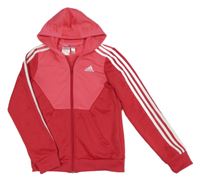 Červeno-růžová propínací sportovní mikina s kapucí Adidas