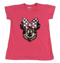 Tmavorůžové tričko s Minnie z překlápěcích flitrů