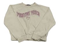 Smotanová crop mikina s nápisom a srcem Primark