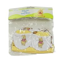 Nové - 2set - Biela bavlnená čapica s Púem + rukavičky Disney
