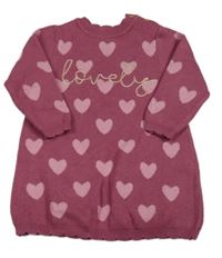Vínové svetrové šaty so srdiečkami a nápisom zn. Nutmeg