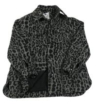 Tmavosivá vlnená podšitá košeľová bunda s leopardím vzorom zn. F&F