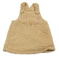 Světlehnědé huňaté podšité laclové šaty s králíkem Next