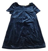 Tmavomodré trblietavé zamatové šaty Primark