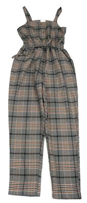 Šedo-hnědo-černé kostkovaný kalhotový overal Next