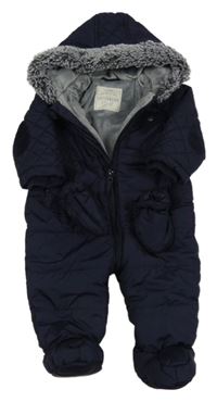 Tmavomodrá šusťáková zimní kombinéza s kapucí + rukavice George