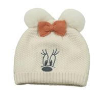 Krémová pletená čepice s Minnie a bambulemi Orchestra