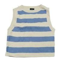 Světlebéžovo-modrý pruhovaný pletený crop top