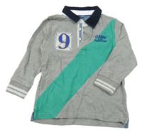 Šedo-zelené polo mikinotriko s nápisom a číslom M&S