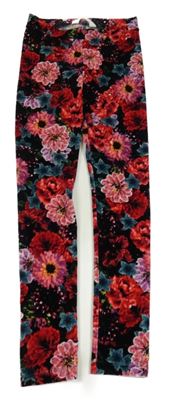 Černo-červeno-růžové květované sametové legíny H&M