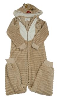 Světlehnědá žebrovaná chlupatá kombinéza s kapucí - sob F&F