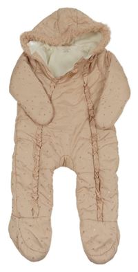 Růžová šusťáková zimní kombinéza s hvězdami a kapucí Primark