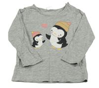 Sivé melírované tričko s tučňáky H&M