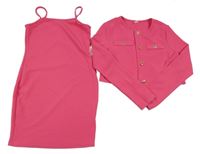 2set - Tmavorůžové šaty + propínací bolerko Shein