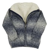 Tmavomodro-bílý melírovaný zateplený propínací svetr M&S