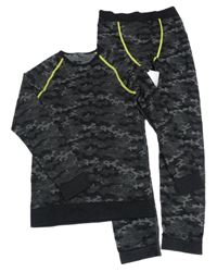 2set - Černé vzorované spodní funkční triko + kalhoty Crivit