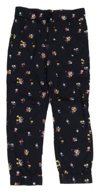 Tmavomodré květované plátěné kalhoty H&M