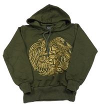 Khaki mikina s erbem a kapucňou