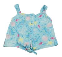 Světlemodrá crop halenka s mořskými koníky a mušlemi Kids