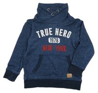 Tmavomodrá melírovaná mikina s nápisom a komínovým golierom H&M