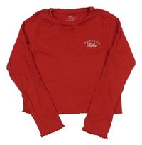Červené žebrované crop triko s nápisem M&S