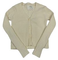 Smotanový rebrovaný prepínaci crop sveter ZARA