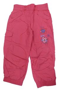 Tmavorůžové plátěné podšité cuff kalhoty s květinami Mothercare