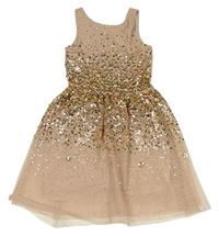 Pudrovo-zlaté tylové šaty s flitrami H&M