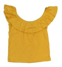 Žltý rebrovaný crop top s volánikom E-Vie