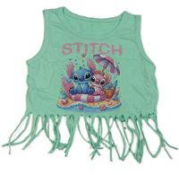 Zelený crop top s strapcemi a Stitchem