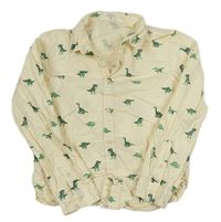 Smotanová košeľa so zelenymi dinosaurami H&M