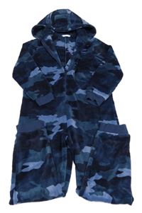 Tmavomodro-modrá army chlpatá kombinéza s kapucňou M&S