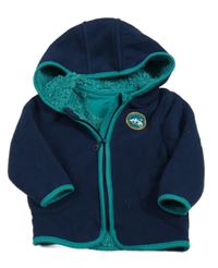 Tmavomodro-zelená fleecová zateplená propínací mikina s kapucí S. Oliver