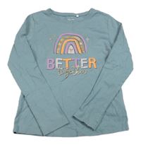 Šedomodré triko s duhou Name it